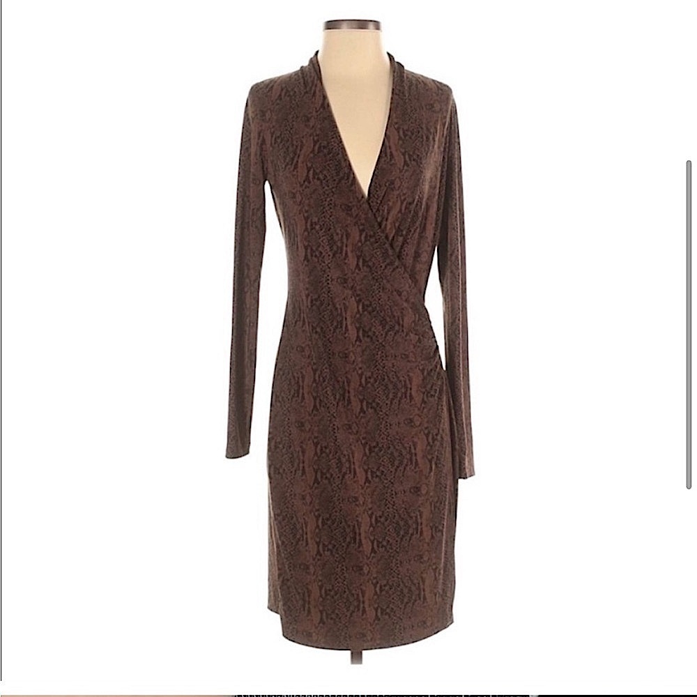 Norma Kamali women’s snake reptile print wrap long sleeve bodycon slinky neutral - Picture 3 of 13